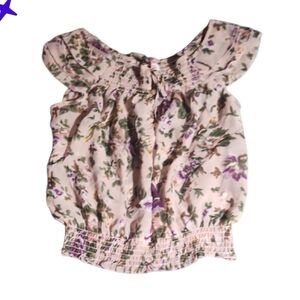 Vintage Sheer Peasant Type Floral Sheer Top 90s Y2k Jrs Lg